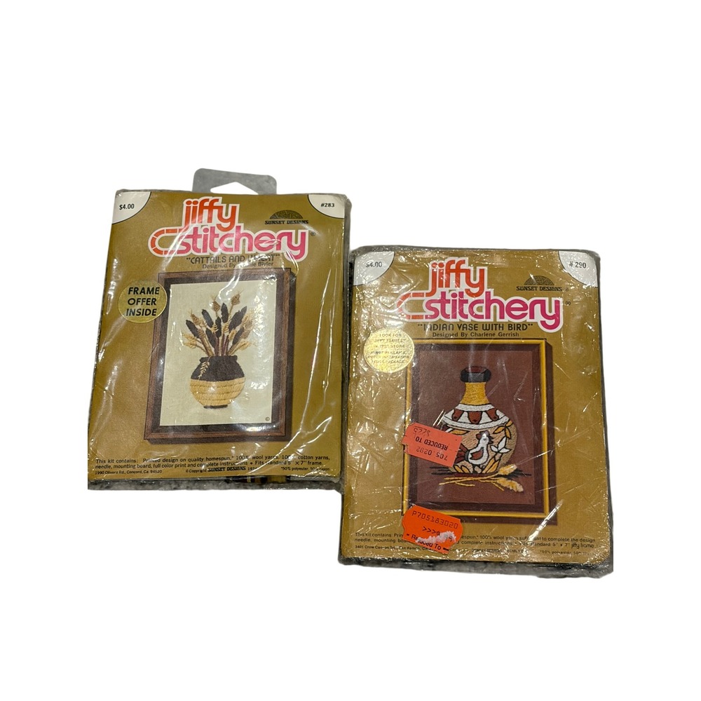 Vintage Jiffy Stitchery Sunset Designs Embroidery Kits 283 290 Nature Lot of 2